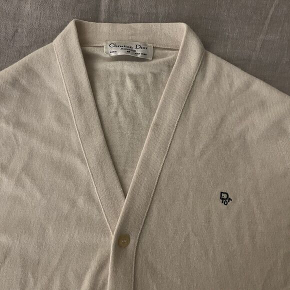 Christian Dior Monsieur Vintage Men’s Cardigan Ivory Cream Orion Acrylic Medium - Picture 2 of 9